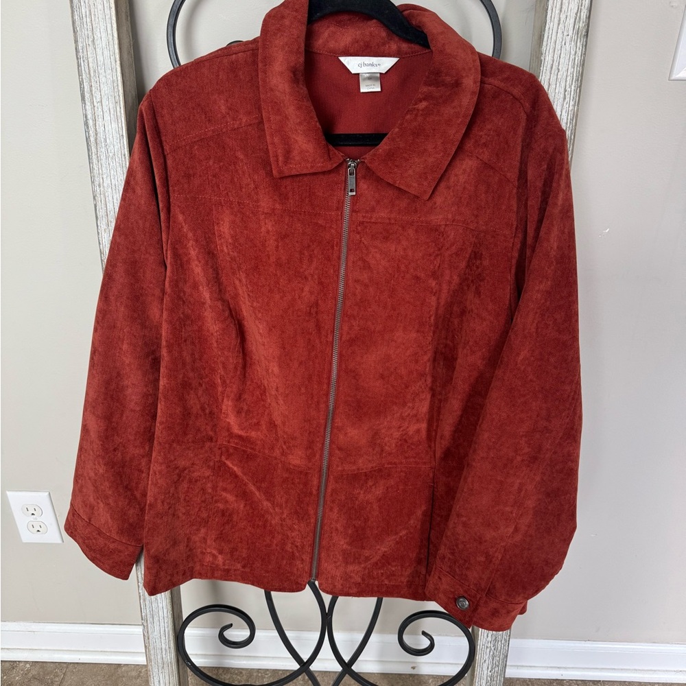 CJ Banks Rust Textured Zip Jacket 2X Plus Collared Career Office‎ Casual Fall